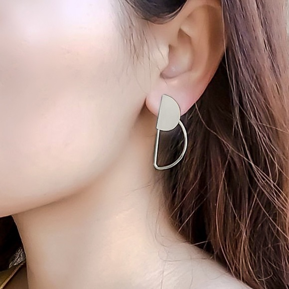 Silver Half Moon Studs w/Hollow Half Moon Jackets - Picture 2 of 8